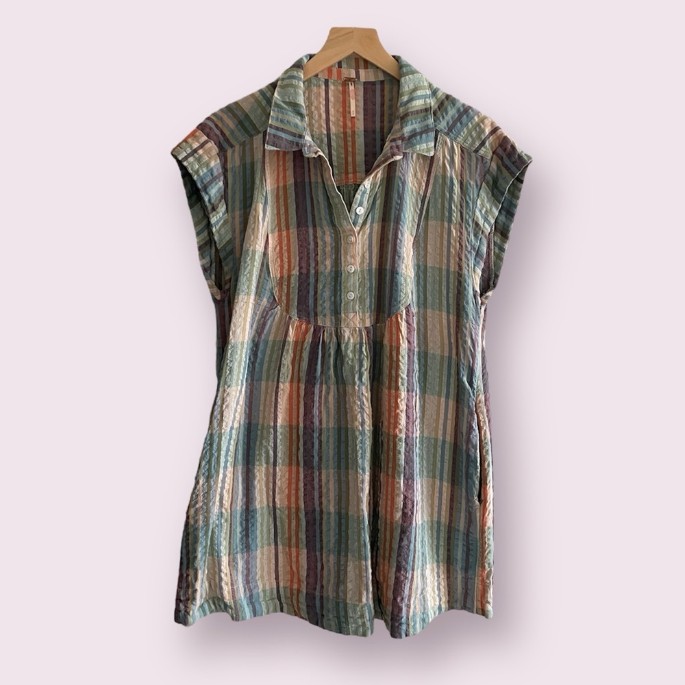 Free People || striped/plaid shirt dress